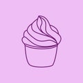 Cupcake pastry isolated icon. Line art style creamy dessert isolated on pink background. Bakery design logo. Sweets shop Royalty Free Stock Photo