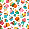 cupcake pattern. muffins collection for textile designs. Vector seamless background