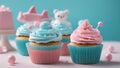 cupcake with pink and blue frosting pastel blue and pink cupcakes with baby themed teddy bear decorations