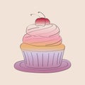 Cupcake with pink frosting and cherry on top Royalty Free Stock Photo