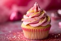 Cupcake with pink frosting and gold sprinkles on top. Generative AI Royalty Free Stock Photo