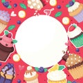 Cupcake poster pattern cute cake food background candy packaging fancy cake banner paper, fruit muffin textile vector