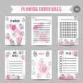 Cupcake printables with handdrawn cupcakes and pink splashes. Planner with sweet pastry. Cute note template for srapbook