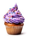 Cupcake with purple cream and sprinkles Royalty Free Stock Photo