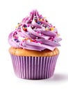 Cupcake with purple cream and sprinkles Royalty Free Stock Photo