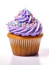 Cupcake with purple cream and sprinkles Royalty Free Stock Photo