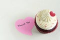 Cupcake with red heart and thank you massage Royalty Free Stock Photo