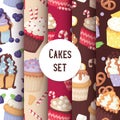 Cupcake seamless pattern cute cake food background candy packaging fancy cake wrapping paper, fruit muffin textile