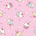 Cupcake seamless pattern vector illustration. Cupcakes, muffin pattern seamless background