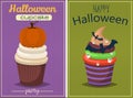 Cupcake set. Happy Halloween Scary Sweets poster. Royalty Free Stock Photo