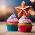 A cupcake shaped like a starfish, with colorful frosting arms2