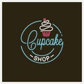 Cupcake shop logo. Round linear logo of cake store