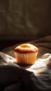 A cupcake sits on a table with a cloth draped over it Royalty Free Stock Photo