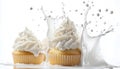 Cupcake splashing in milk, isolate on white background. Collection Royalty Free Stock Photo