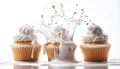 Cupcake splashing in milk, isolate on white background. Collection Royalty Free Stock Photo