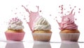 Cupcake splashing in milk, isolate on white background. Collection Royalty Free Stock Photo