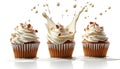 Cupcake splashing in milk, isolate on white background. Collection Royalty Free Stock Photo