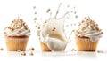 Cupcake splashing in milk, isolate on white background. Collection Royalty Free Stock Photo