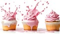 Cupcake splashing in milk, isolate on white background. Collection Royalty Free Stock Photo