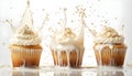 Cupcake splashing in milk, isolate on white background. Collection Royalty Free Stock Photo