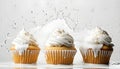 Cupcake splashing in milk, isolate on white background. Collection Royalty Free Stock Photo