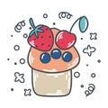 Cupcake strawberry, cherry, blueberry doodle style