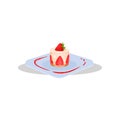 Cupcake with strawberry, delicious dish of French cuisine vector Illustration on a white background