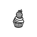 Cupcake with a strawberry vector icon. Cute cupcake isolated on white background. Line art. Vector format Royalty Free Stock Photo