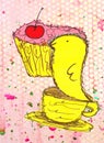 Cupcake Tea Party Bird Whimsical Nature Illustration Royalty Free Stock Photo