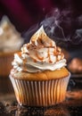 A Cupcake with Thick Smoke Surrounding it