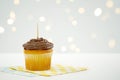 Cupcake Topper Mockup. White background with bokeh party fairy lights. Royalty Free Stock Photo