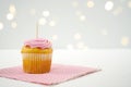 Cupcake Topper Mockup. White background with bokeh party fairy lights.