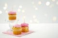 Cupcake Topper Mockup. White background with bokeh party fairy lights.