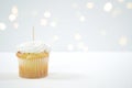 Cupcake Topper Mockup. White background with bokeh party fairy lights.