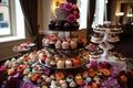 cupcake tower, with tiers of different flavors and decorations Royalty Free Stock Photo