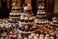 cupcake tower, with tiers of different flavors and decorations Royalty Free Stock Photo