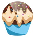 Cupcake with vanilla and chcolate icing with sprinklesillustration vector