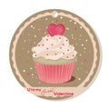 Cupcake with vanilla cream and pink sugar heart for Valentines day. Greeting card, tag or sticker for Sweet Valentine