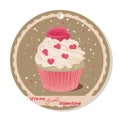 Cupcake with vanilla cream and pink sugar lips for Valentines day. Greeting card, tag or sticker for Sweet Valentine