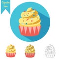 Cupcake vector icon set. Vector icons in different styles flat, hand drawn and outline Royalty Free Stock Photo