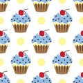 Cupcake vector pattern blue white background