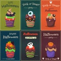Cupcake vector set. Happy Halloween Scary Sweets poster. Royalty Free Stock Photo