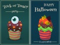 Cupcake vector set. Happy Halloween Scary Sweets poster. Royalty Free Stock Photo