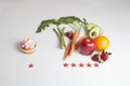 A Cupcake vs. Fruits and Vegetables with Red Star Ratings