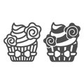 Cupcake with whipped cream and flower deco with bow line and solid icon, pastry concept, muffin vector sign on white