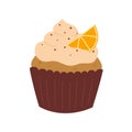 Cupcake with whipped cream and orange slice. Hand drawn muffin in cartoon flat style Royalty Free Stock Photo