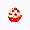 Cupcake with whipped cream and red berry Royalty Free Stock Photo