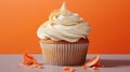 a cupcake with white frosting and orange sprinkles. generative ai Royalty Free Stock Photo
