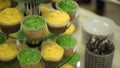 Cupcakes. Amazing chocolate cakes and cupcakes. Chocolate caramel cupcake with nuts and butterscotch syrup. Green and