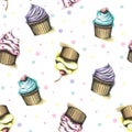 Cupcakes aquarell pattern